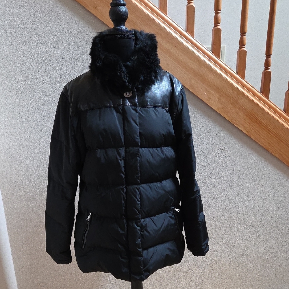 Coach Leather & Down Jacket Shearling Collar-L
